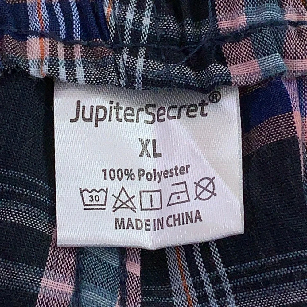 JupiterSecret Mens XL Navy Pink Plaid Drawstring Sleep Pajama Shorts New